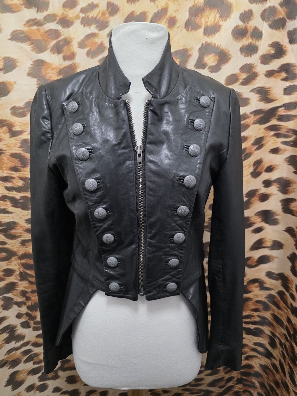 RARE Muubaa REVOLUTION Black 2-in-1 Military-Button Leather Jacket - Size 6